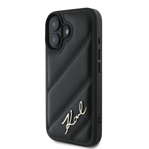 Custodia per Apple iPhone 16 Plus, Karl Lagerfeld, Diagonal Quilted Script, Nera