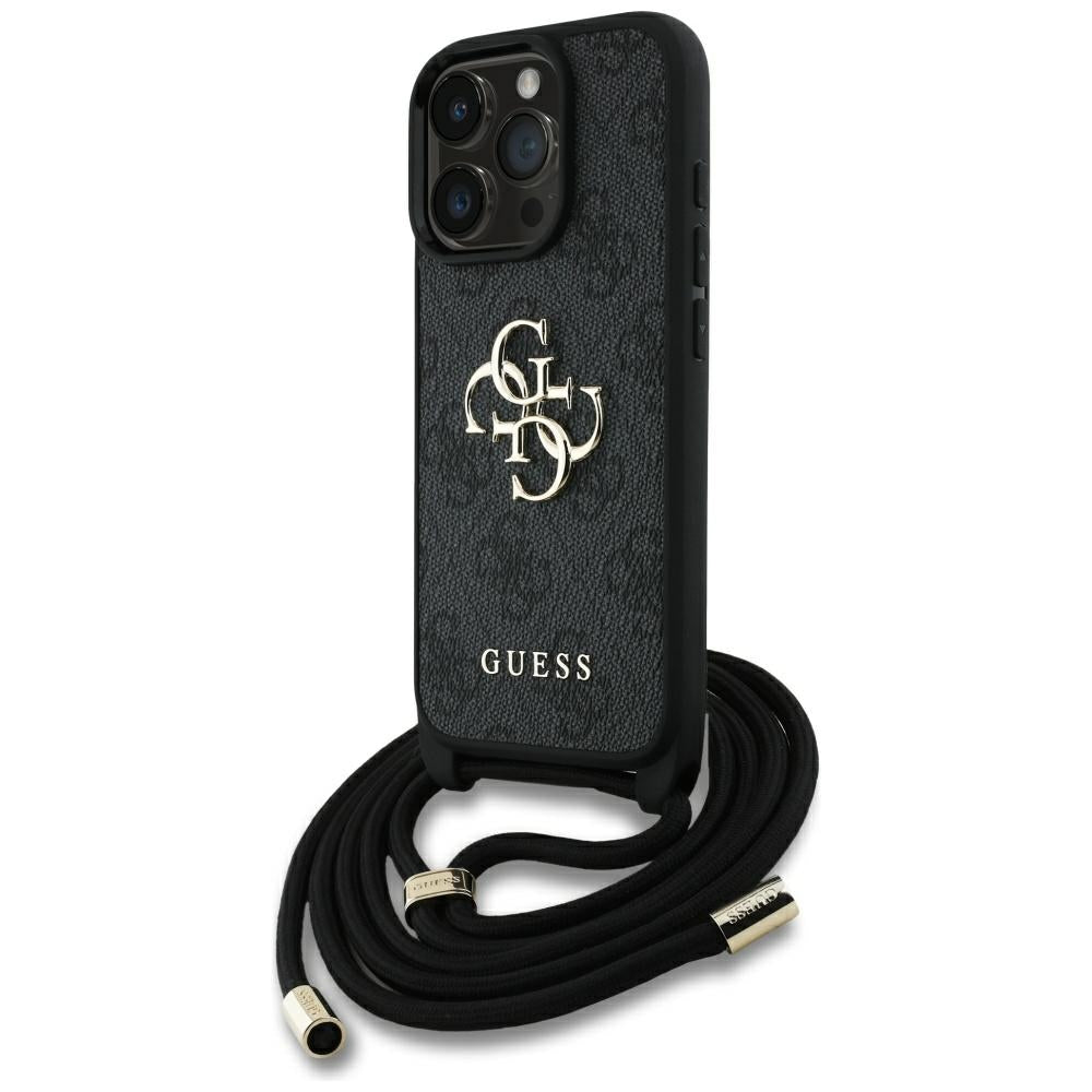 Custodia per Apple iPhone 16 Pro, Guess, 4G CBDY Big Logo con Cinturino, Nera