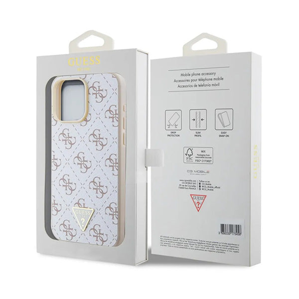 Custodia per Apple iPhone 16 Pro, Guess, 4G Triangle Logo, Bianca
