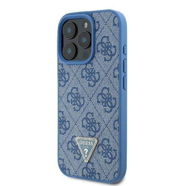 Custodia per Apple iPhone 16 Pro, Guess, Crossbody 4G Triangle Strass, Blu