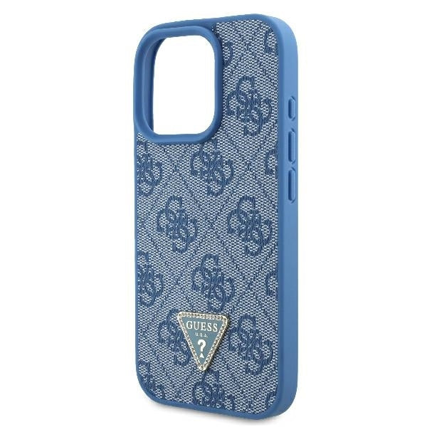 Custodia per Apple iPhone 16 Pro, Guess, Crossbody 4G Triangle Strass, Blu