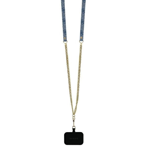 Custodia per Apple iPhone 16 Pro, Guess, Crossbody 4G Triangle Strass, Blu