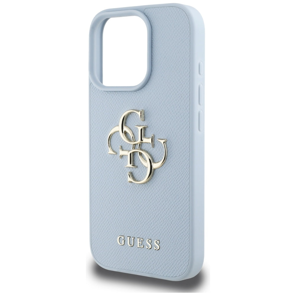 Custodia per Apple iPhone 16 Pro, Guess, Grained Big 4G Logo Small Classic Logo, Blu