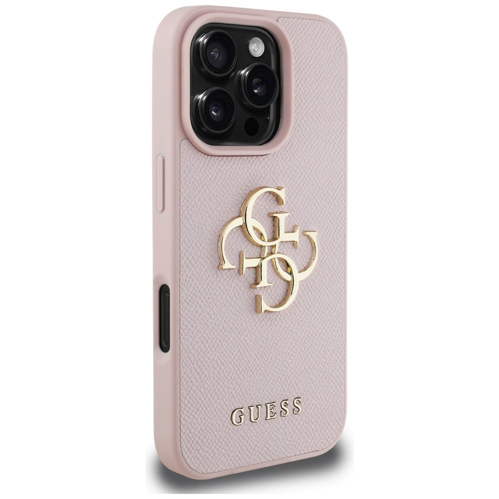 Custodia per Apple iPhone 16 Pro, Guess, Grained Big 4G Logo Small Classic Logo, Rosa