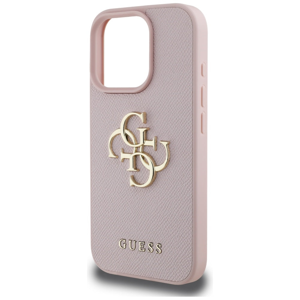 Custodia per Apple iPhone 16 Pro, Guess, Grained Big 4G Logo Small Classic Logo, Rosa