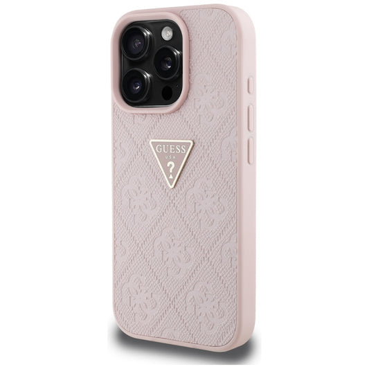 Custodia per Apple iPhone 16 Pro, Guess, Hot Stamp 4G Pattern Triangle Logo, Rosa