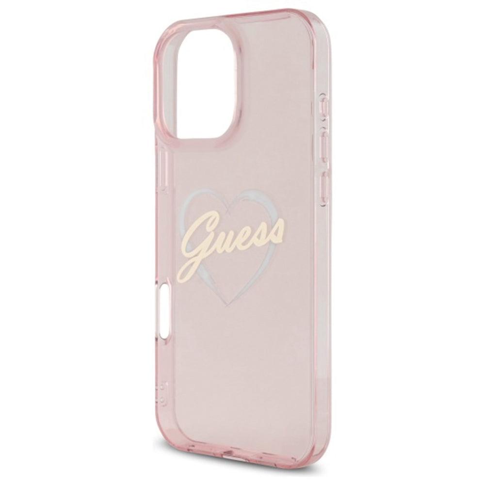 Custodia per Apple iPhone 16 Pro, Guess, IML Heart, Rosa