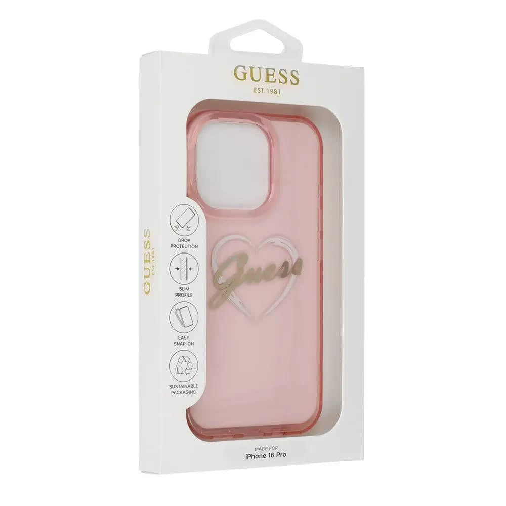 Custodia per Apple iPhone 16 Pro, Guess, IML Heart, Rosa