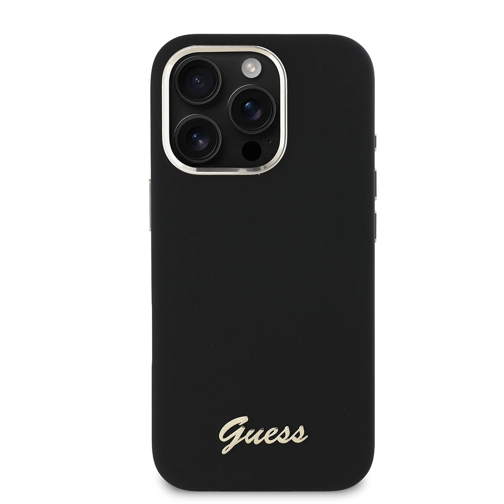 Custodia per Apple iPhone 16 Pro, Guess, Script Metal Logo & Frame, Nera