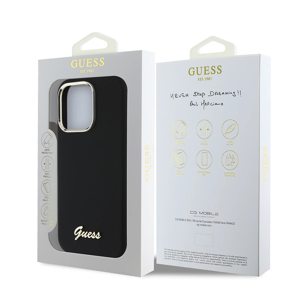Custodia per Apple iPhone 16 Pro, Guess, Script Metal Logo & Frame, Nera