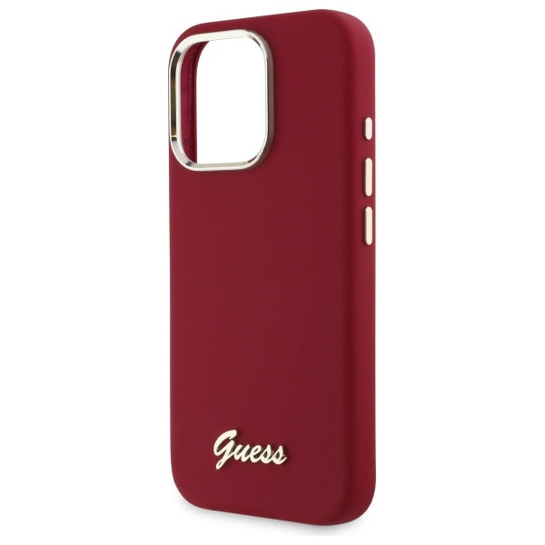 Custodia per Apple iPhone 16 Pro, Guess, Script Metal Logo, Rossa