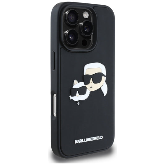 Custodia per Apple iPhone 16 Pro, Karl Lagerfeld, 3D Rubber Karl & Choupette, Nera