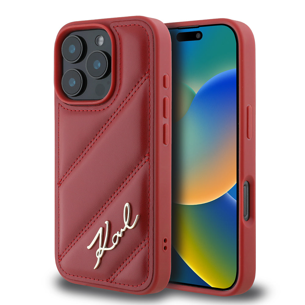 Custodia per Apple iPhone 16 Pro, Karl Lagerfeld, Diagonal Quilted Script, Rosie
