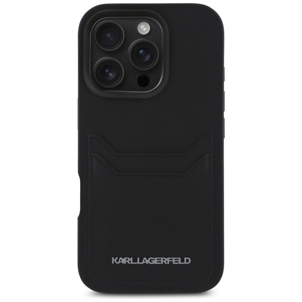 Custodia per Apple iPhone 16 Pro, Karl Lagerfeld, Grained Cardslots, Nera