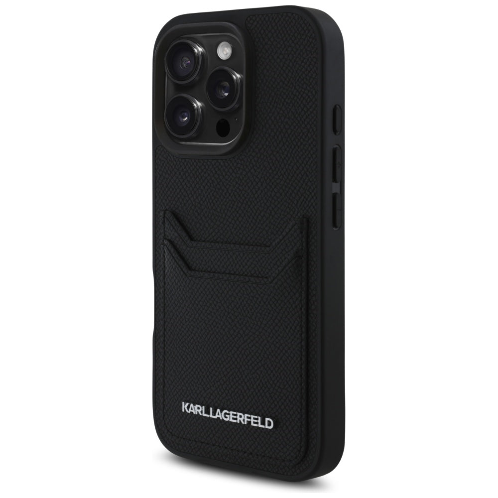 Custodia per Apple iPhone 16 Pro, Karl Lagerfeld, Grained Cardslots, Nera