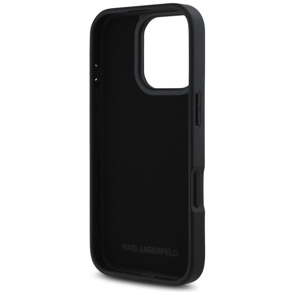 Custodia per Apple iPhone 16 Pro, Karl Lagerfeld, Metal Signature, Nera