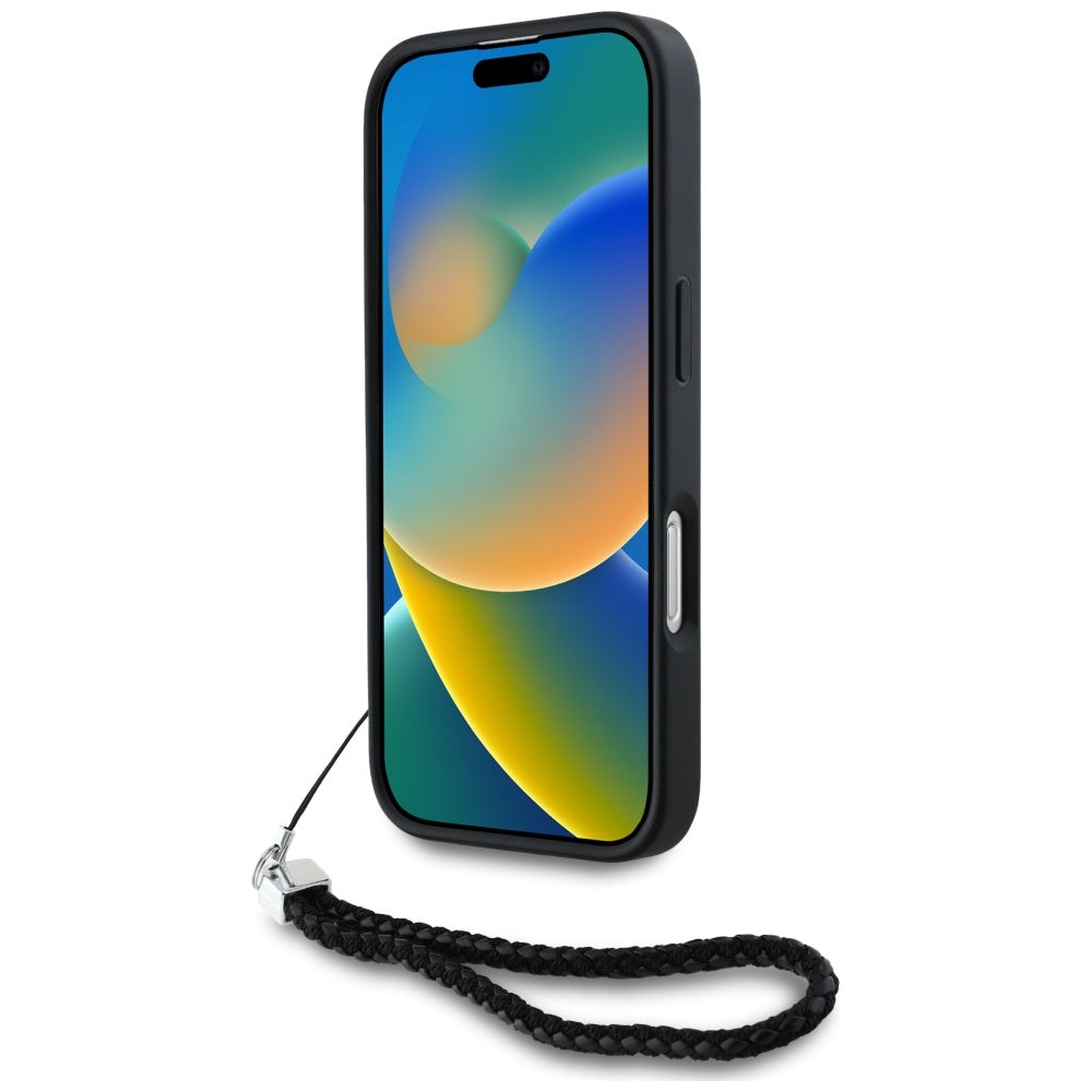 Custodia per Apple iPhone 16 Pro, Karl Lagerfeld, Quilted Initial Logo & Chain Strap, Nera