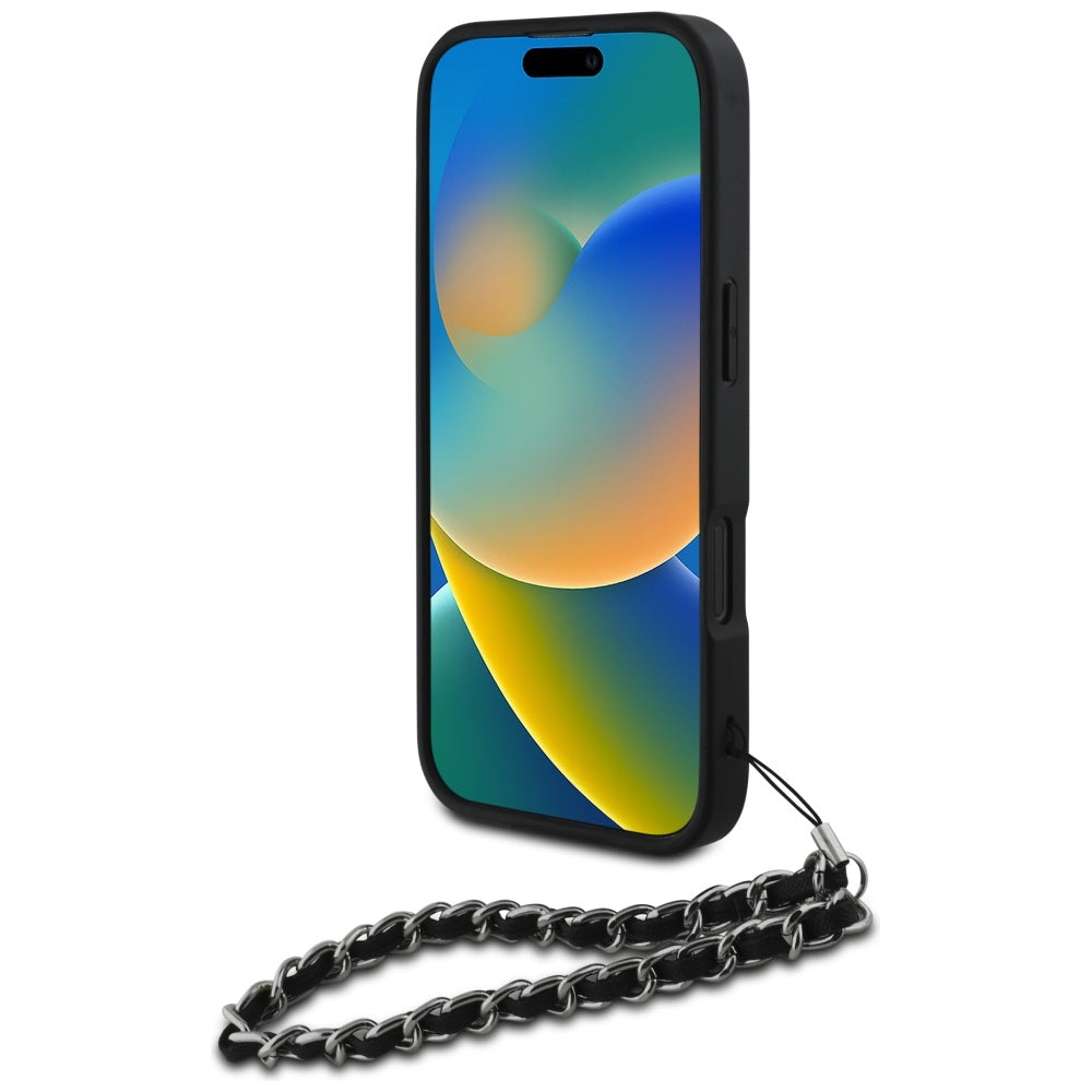 Custodia per Apple iPhone 16 Pro, Karl Lagerfeld, Saffiano Crystals & Charm, Nera