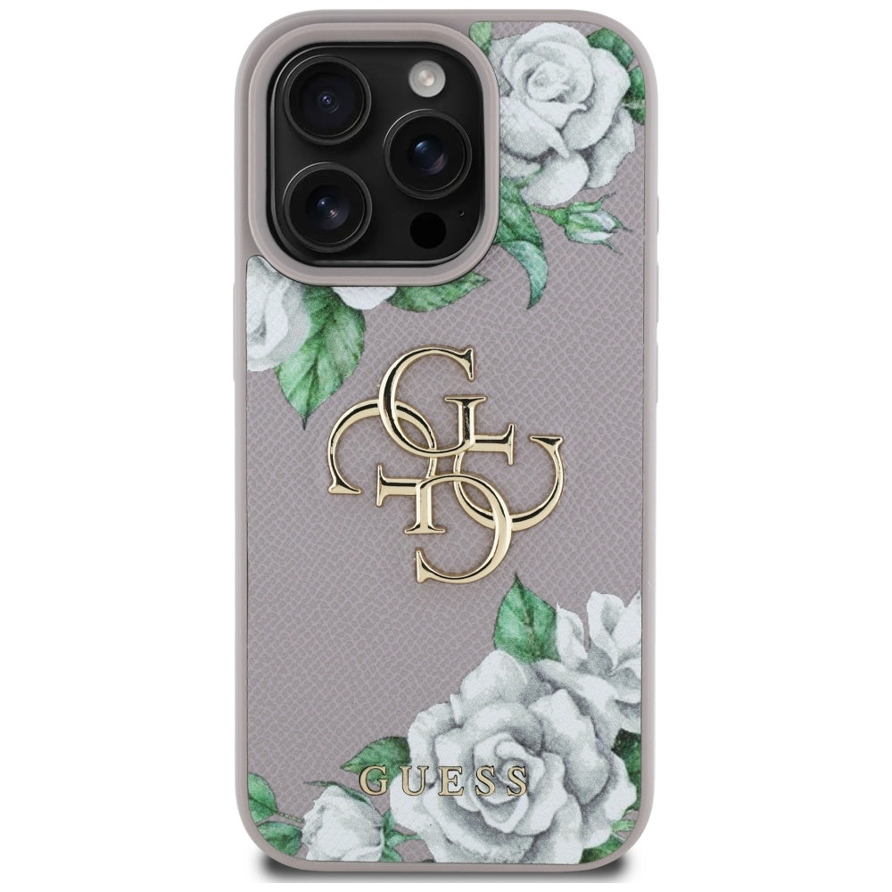 Custodia per Apple iPhone 16 Pro Max, Guess, 4G Grained Roses Big Logo, Viola