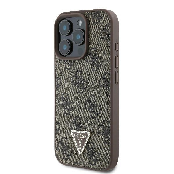 Custodia per Apple iPhone 16 Pro Max, Guess, Crossbody 4G Triangle Strass, Marrone