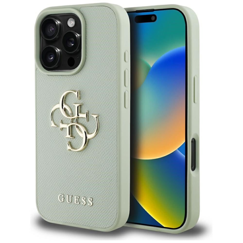 Custodia per Apple iPhone 16 Pro Max, Guess, Grained Big 4G Logo Small Classic Logo, Verde