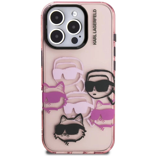 Custodia per Apple iPhone 16 Pro Max, Karl Lagerfeld, IML Luxury Multi Head Pattern, Rosa