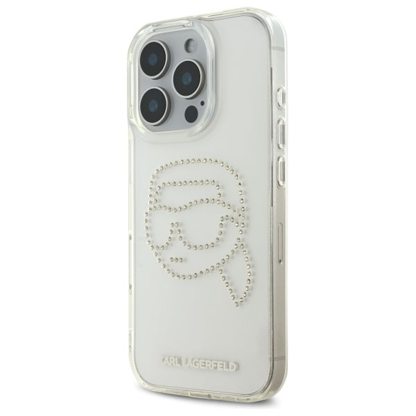 Custodia per Apple iPhone 16 Pro Max, Karl Lagerfeld, IML Rhinestones Karl's Head, Trasparente