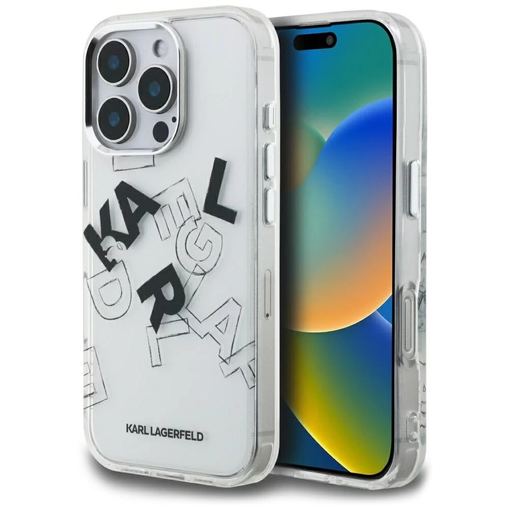Custodia per Apple iPhone 16 Pro Max, Karl Lagerfeld, IML Sketched Graphic Logo, Trasparente