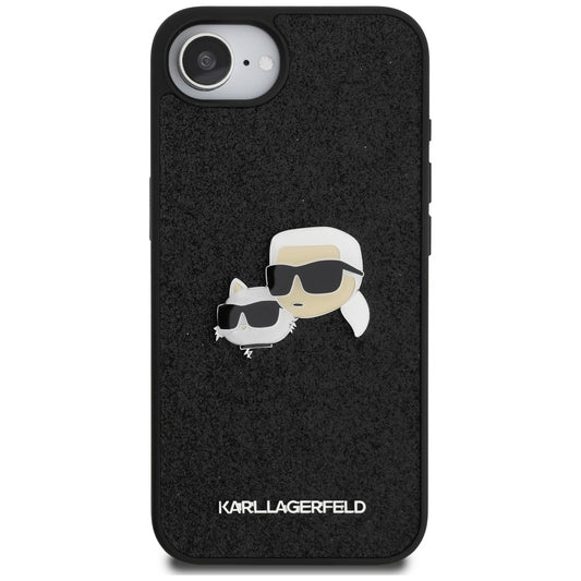 Custodia per Apple iPhone 16e, Karl Lagerfeld, Glitter Fixed Karl & Choupette's Heads, Blu