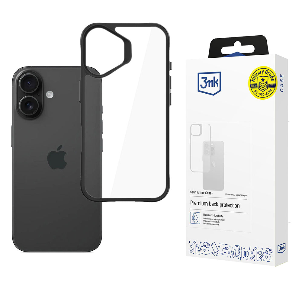 Custodia per Apple iPhone 17, 3MK, Satin Armor Case+, Nera