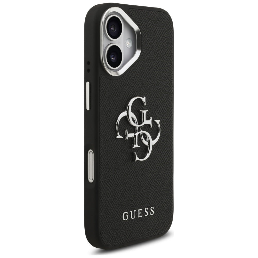 Custodia per Apple iPhone 17, Guess, 4G Grained Big and Classic Logo, Nera Argentata