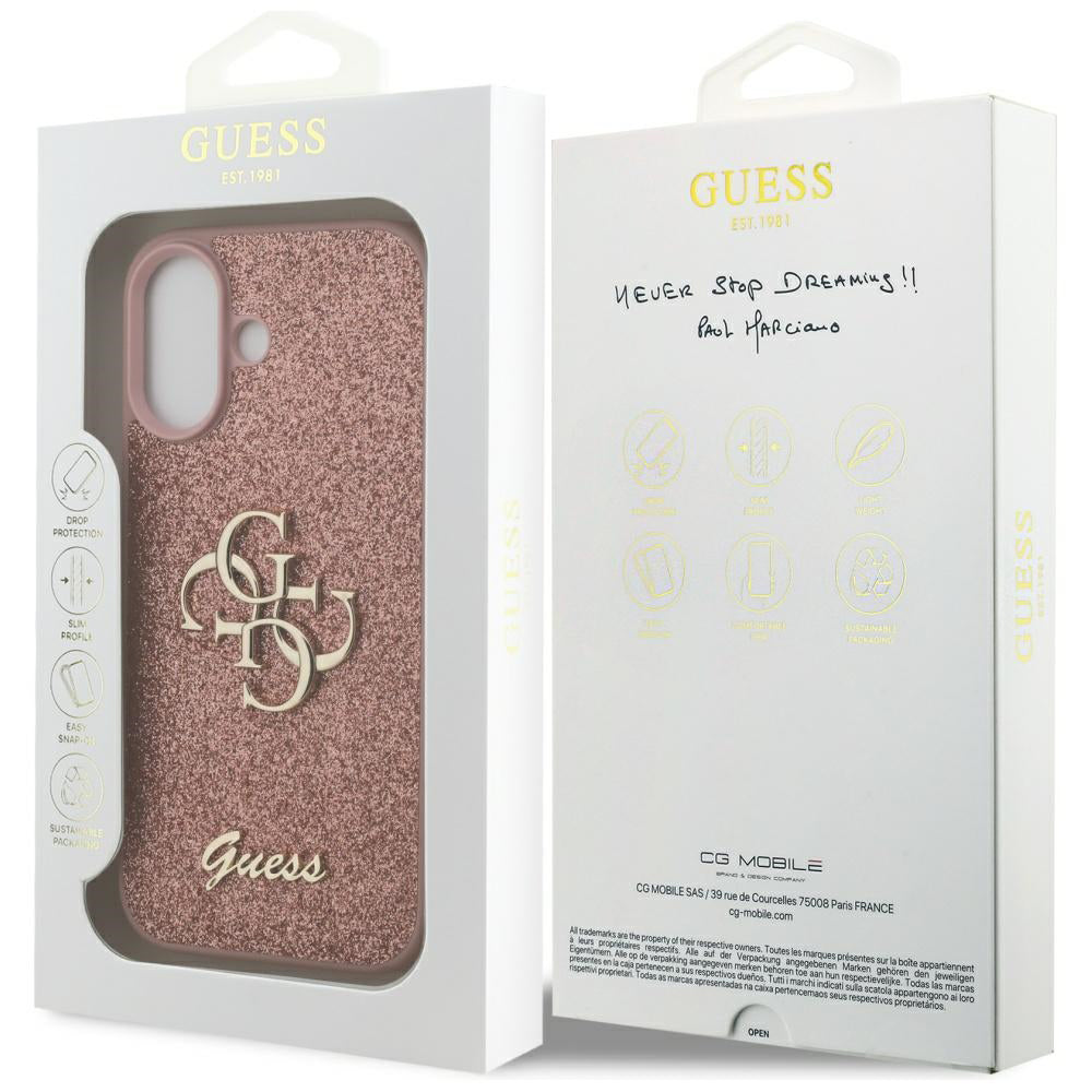 Custodia per Apple iPhone 17, Guess, Fixed Glitter Big 4G, Rosa
