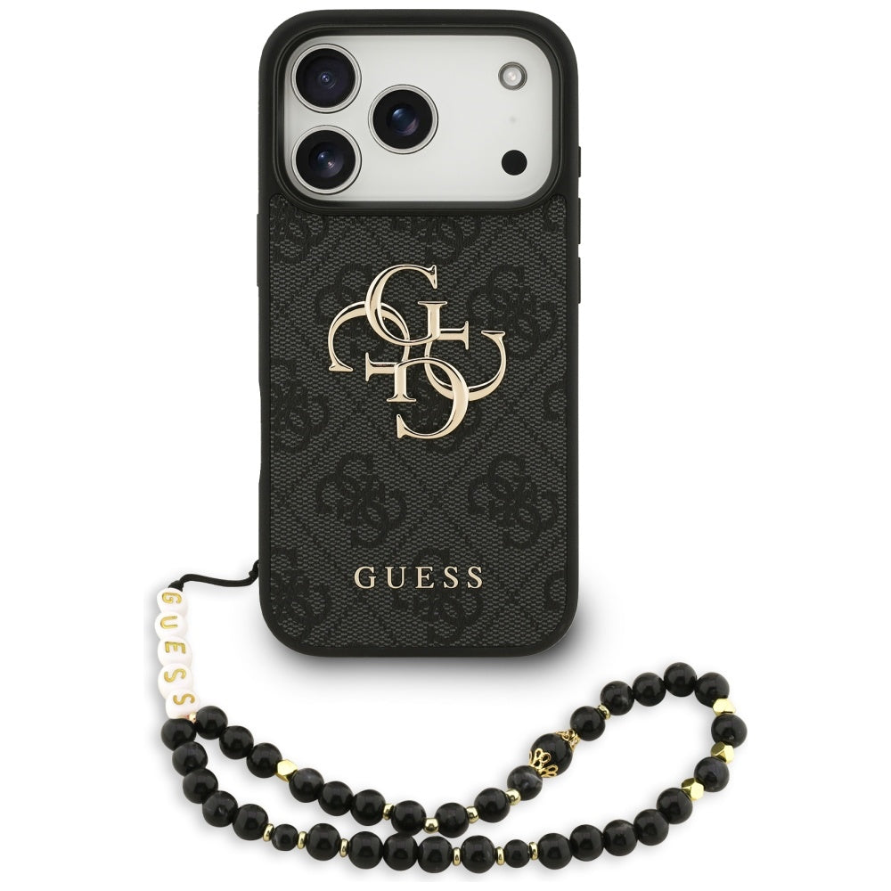 Case for Apple iPhone 17 Pro, Guess, 4G Classic Logo with Strap, Black