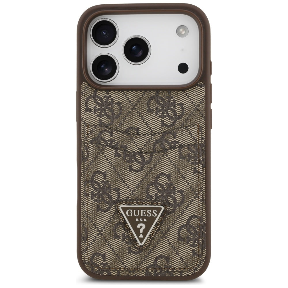 Custodia per Apple iPhone 17 Pro, Guess, 4G Double Card Triangle, Marrone