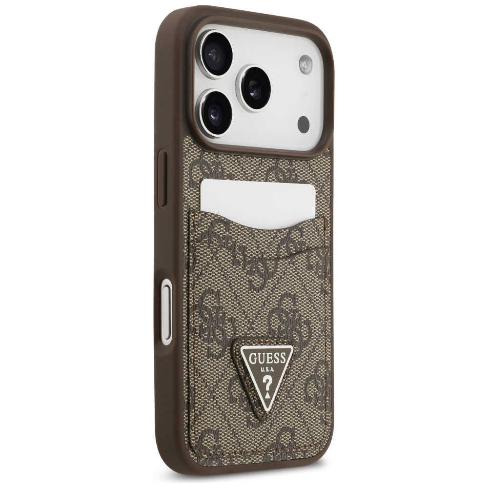 Custodia per Apple iPhone 17 Pro, Guess, 4G Double Card Triangle, Marrone