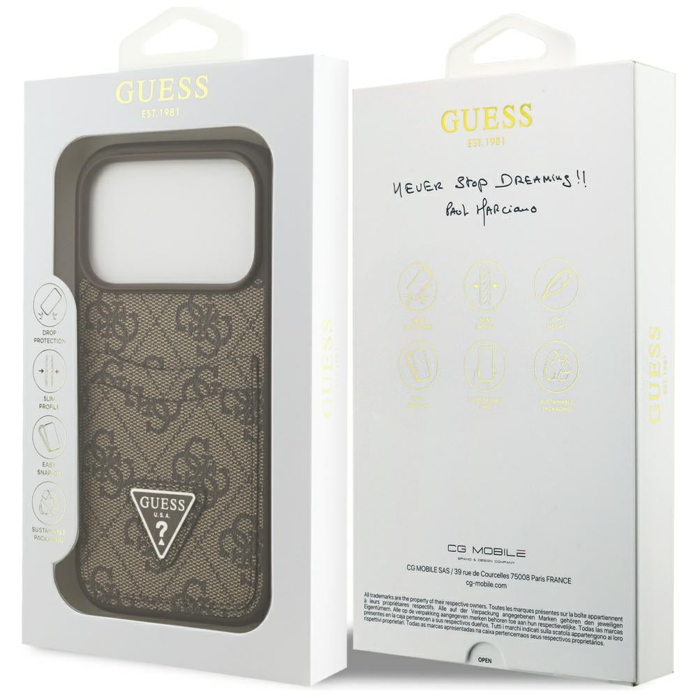Custodia per Apple iPhone 17 Pro, Guess, 4G Double Card Triangle, Marrone