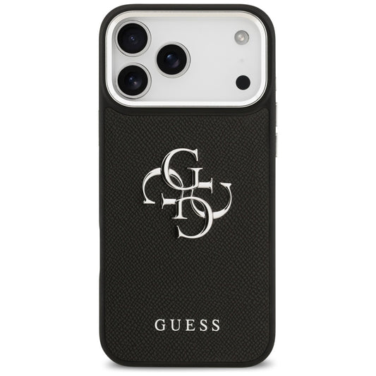Custodia per Apple iPhone 17 Pro, Guess, 4G Grained Big and Classic Logo, Nera Argentata