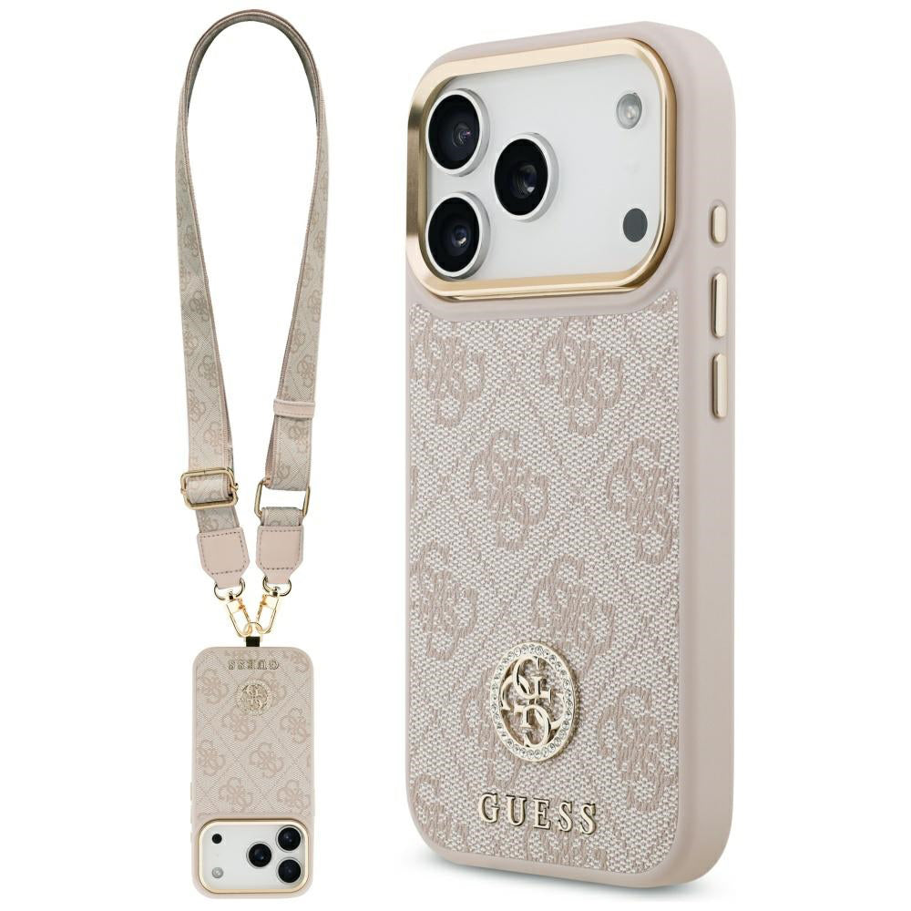 Custodia per Apple iPhone 17 Pro, Guess, 4G Strass Logo and Big Strap, Rosa