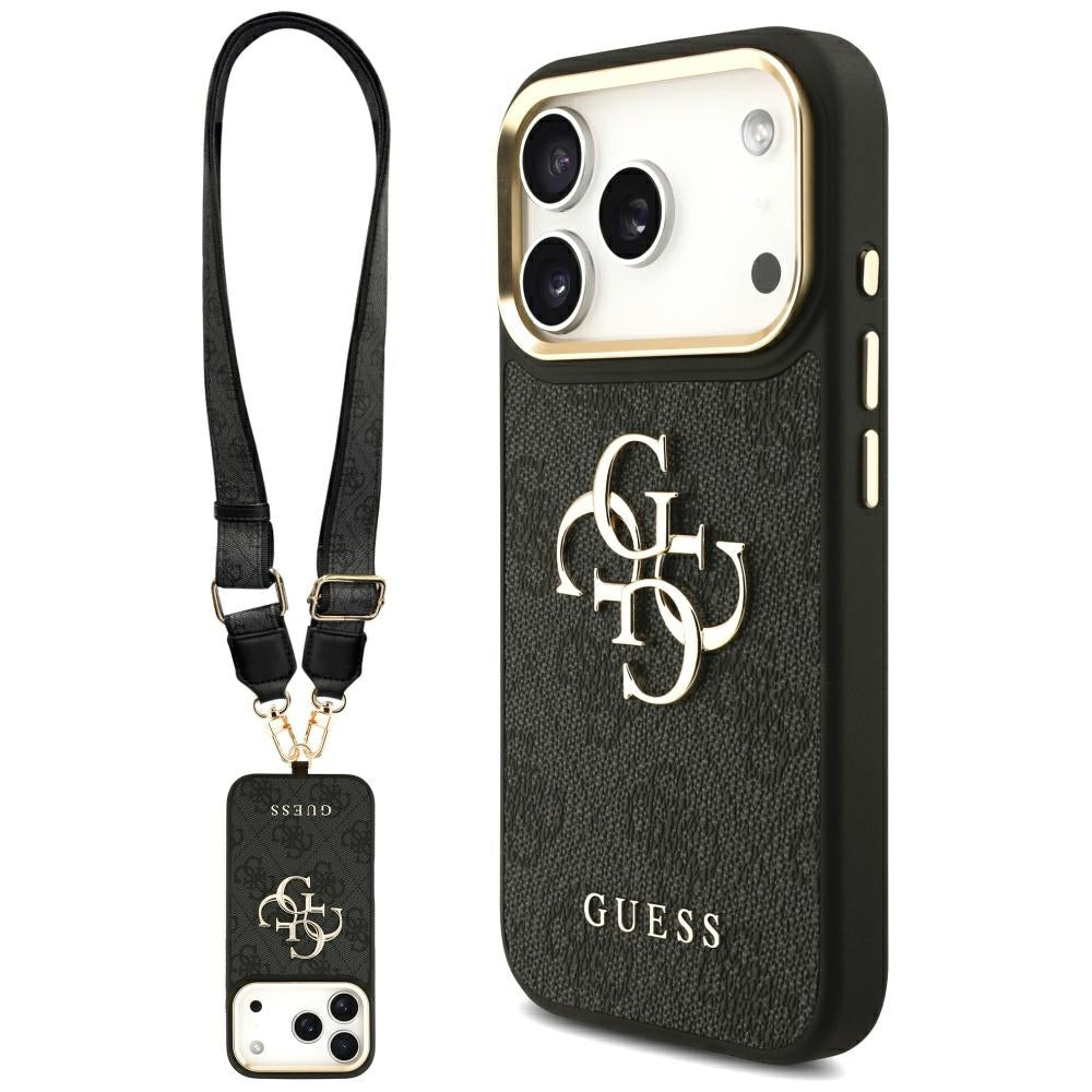 Custodia per Apple iPhone 17 Pro, Guess, Big 4G Classic Logo with Big Strap, Nera