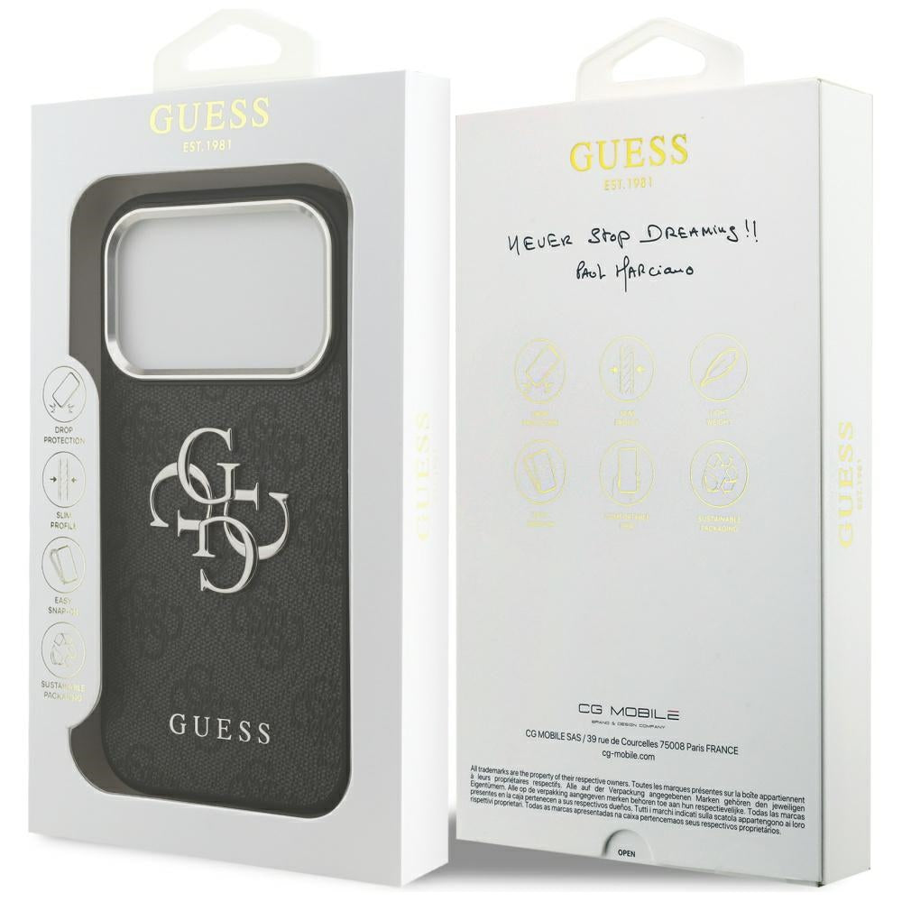 Custodia per Apple iPhone 17 Pro, Guess, Big 4G Logo Classic, Nera Argentata