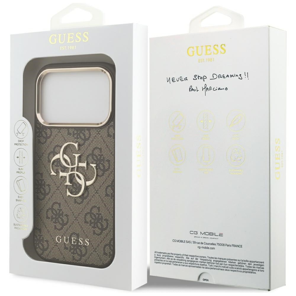 Custodia per Apple iPhone 17 Pro, Guess, Big 4G Logo Classic, Marrone Dorato