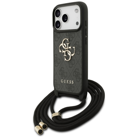 Case for Apple iPhone 17 Pro, Guess, Crossbody Cord 4G Big Log, Black