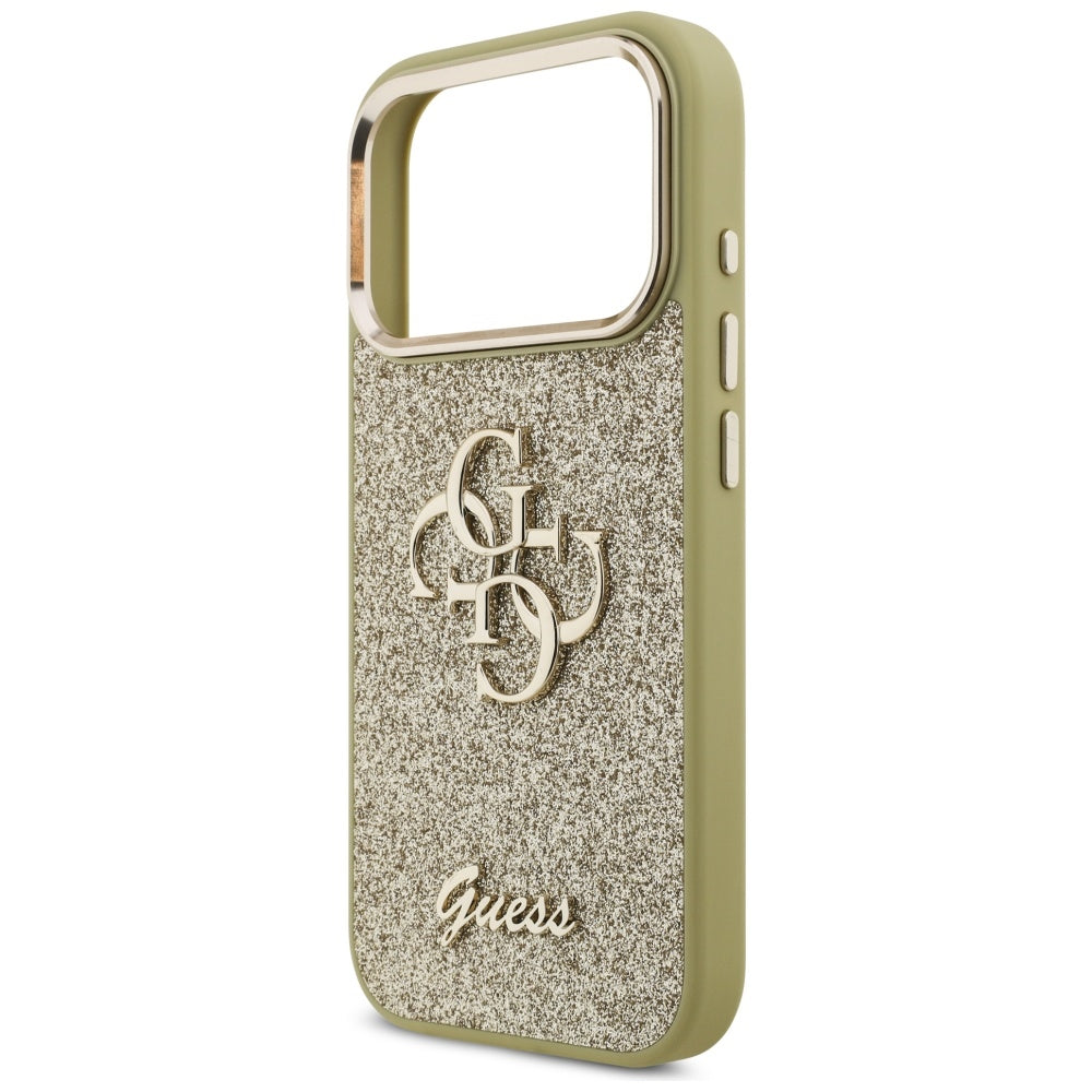 Custodia per Apple iPhone 17 Pro, Guess, Fixed Glitter Big 4G Metal Frame, Dorata