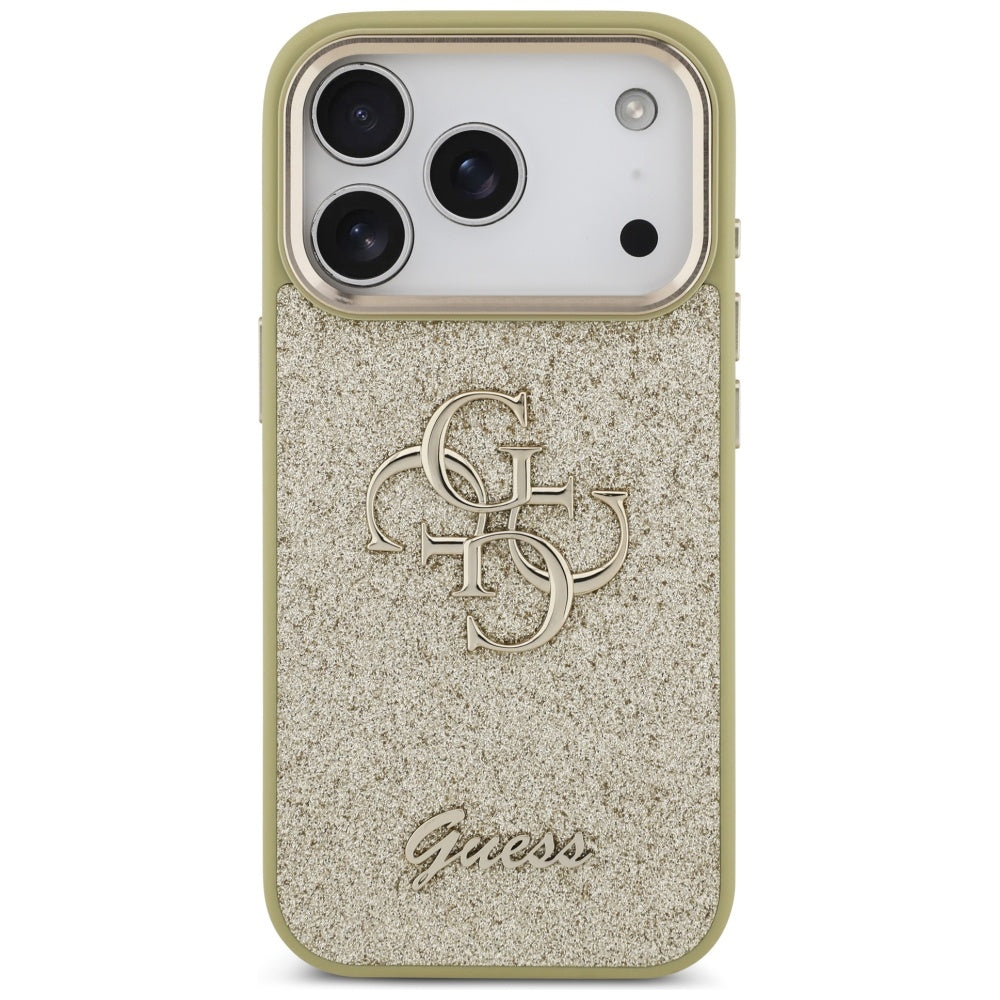 Custodia per Apple iPhone 17 Pro, Guess, Fixed Glitter Big 4G Metal Frame, Dorata