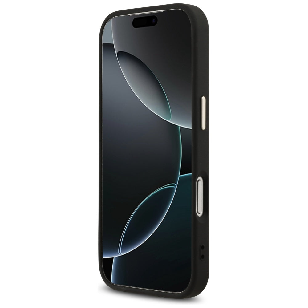 Custodia per Apple iPhone 17 Pro, Guess, Fixed Glitter Big 4G Metal Frame, Nera