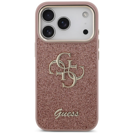 Custodia per Apple iPhone 17 Pro, Guess, Fixed Glitter Big 4G Metal Frame, Rosa