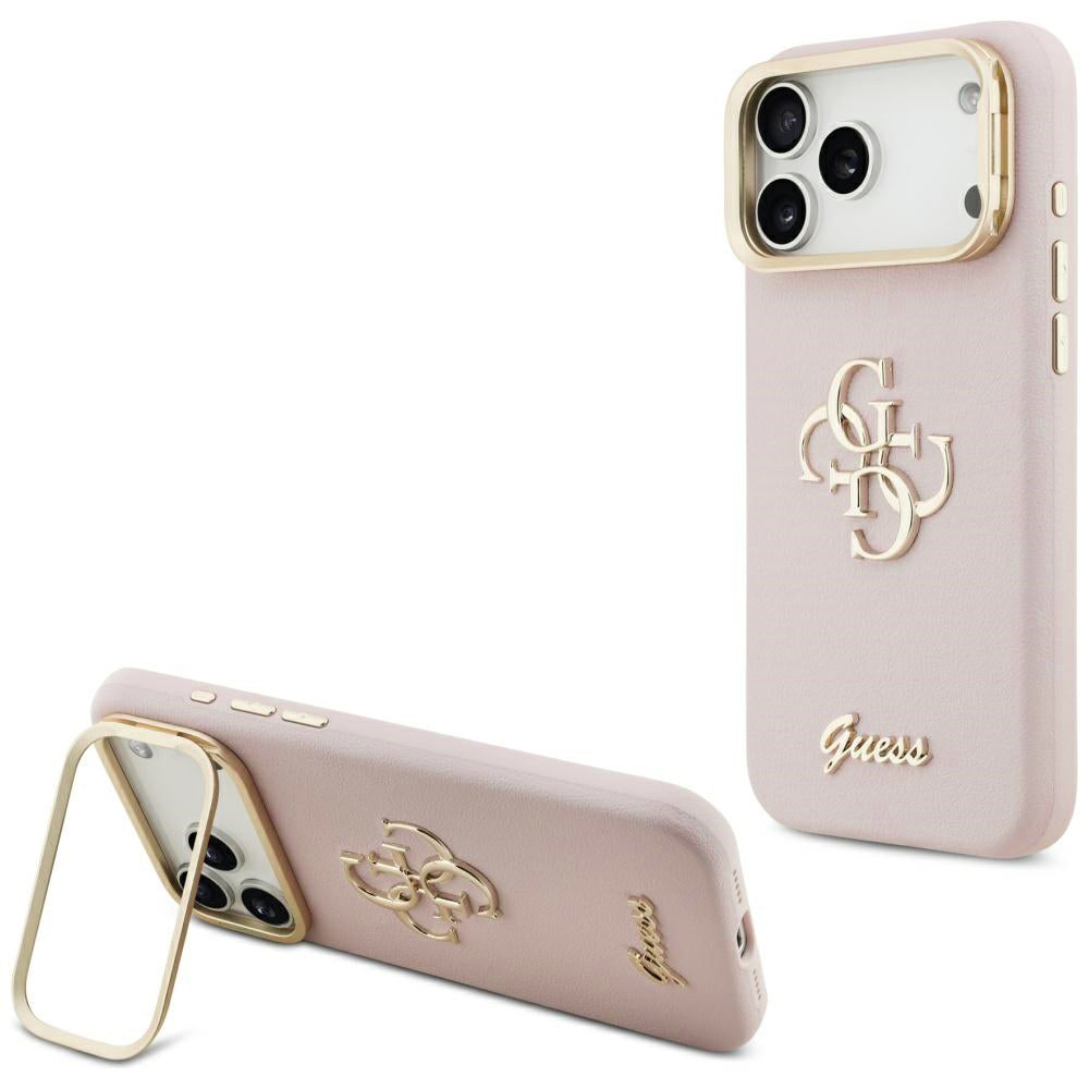 Case for Apple iPhone 17 Pro, Guess, Grained Big 4G Stand Camera, Pink
