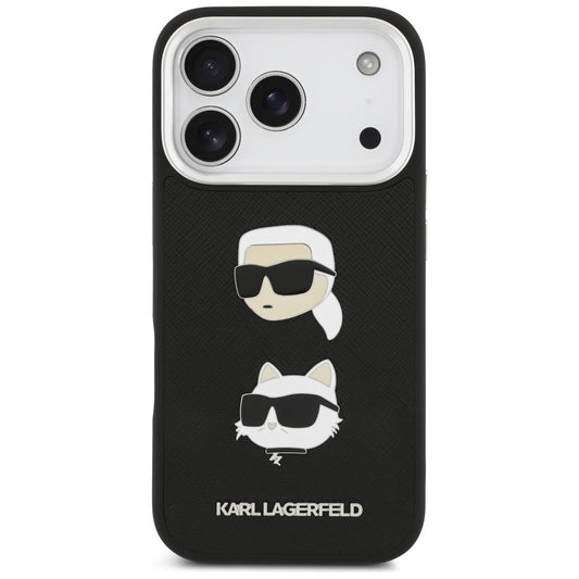 Custodia per Apple iPhone 17 Pro, Karl Lagerfeld, Grained Karl & Choupette's Heads Pins and Logo, Nera