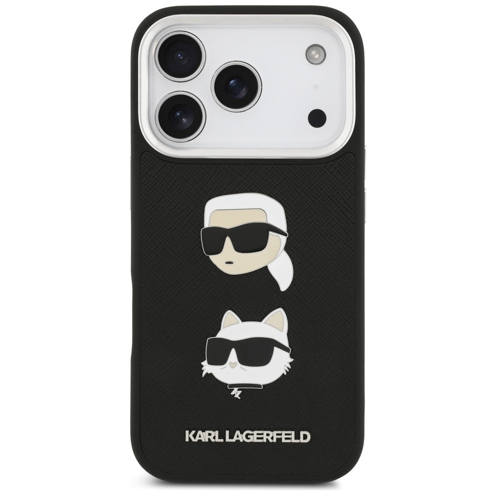 Custodia per Apple iPhone 17 Pro, Karl Lagerfeld, Grained Karl & Choupette's Heads Pins and Logo, Nera