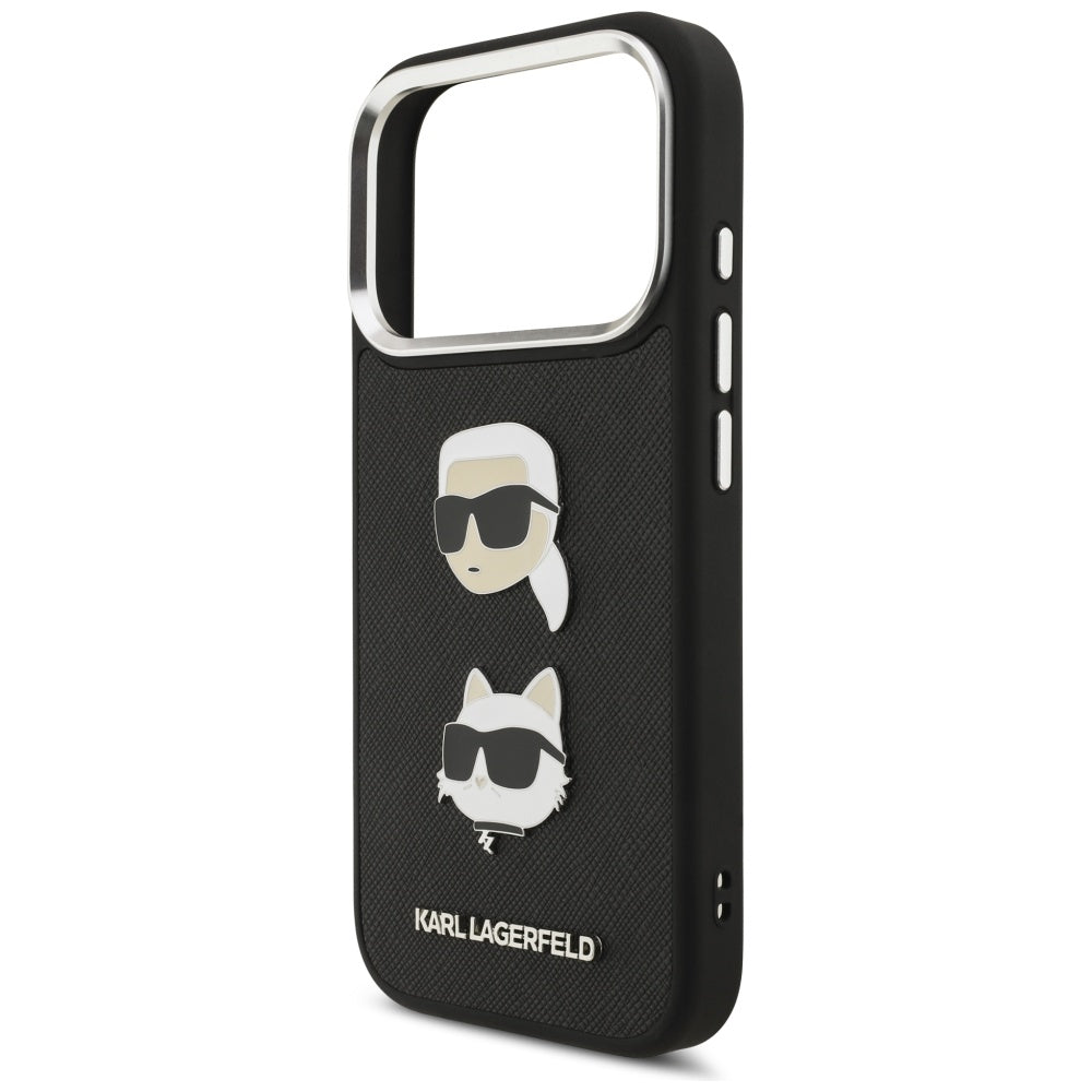 Custodia per Apple iPhone 17 Pro, Karl Lagerfeld, Grained Karl & Choupette's Heads Pins and Logo, Nera